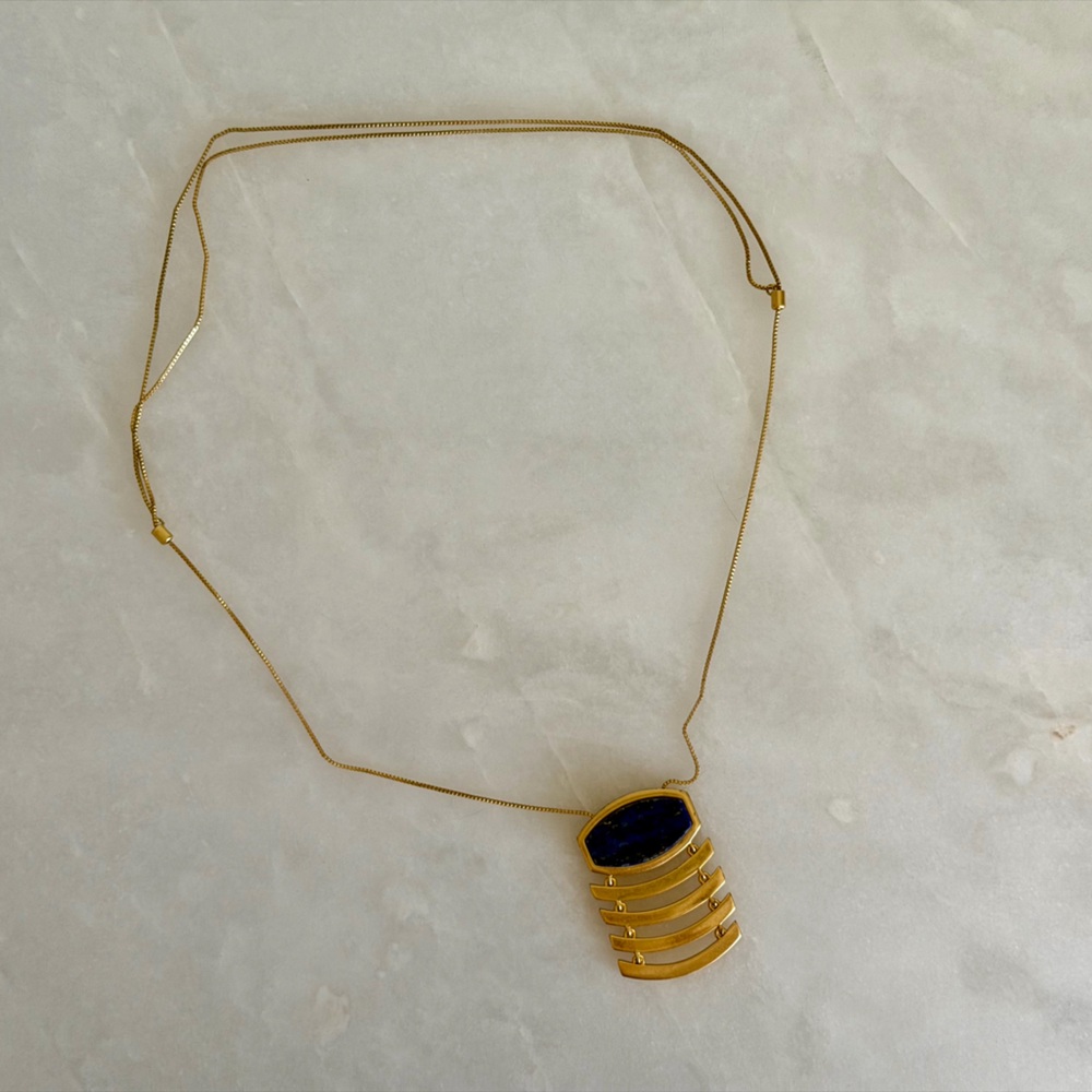 Madewell Gold Tone Necklace with Blue Lapis Stone Inlay